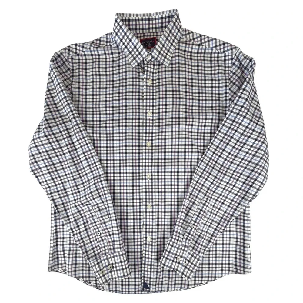 UNTUCKit‎ Mens Large Wrinkle Free Plaid Button Down Shirt Blue Purple White
